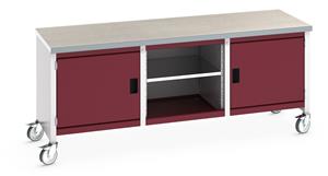 41002120.** Bott Cubio Mobile Storage Workbench 2000mm wide x 750mm Deep x 840mm high supplied with a Linoleum worktop (particle board core with grey linoleum surface and plastic edgebanding), 2 x integral storage cupboards (650mm wide x 650mm deep x 500mm...
